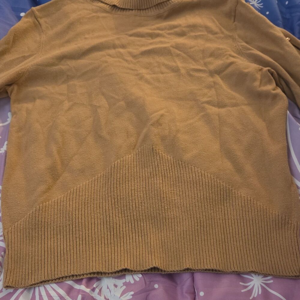 Evie Tan Knit Turtleneck Pullover Sweater Button Sleeves All The Way Up 2008 - Picture 7 of 8